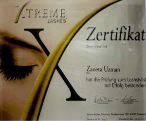 X Treme Lashes Wimpernverlängerung Zertifikat